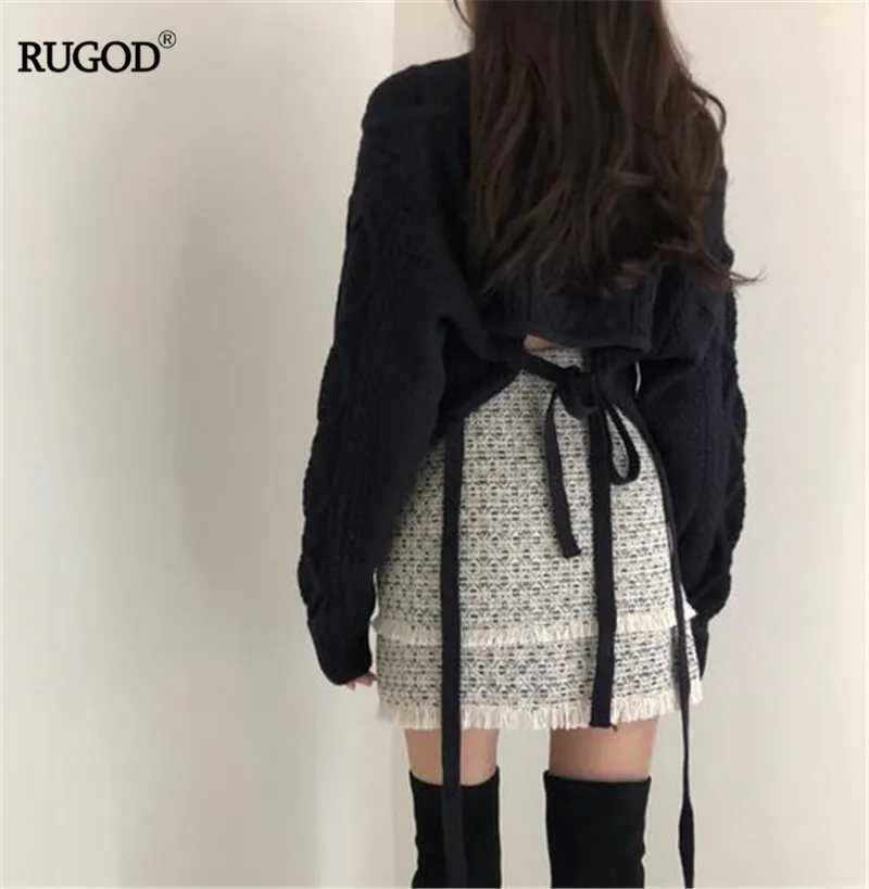 RUGOD элегантная юбка с кисточками Женская Корейская с высокой талией Зима Весна вязаная юбка мини юбка Повседневная Женская saia jupe размера плюс