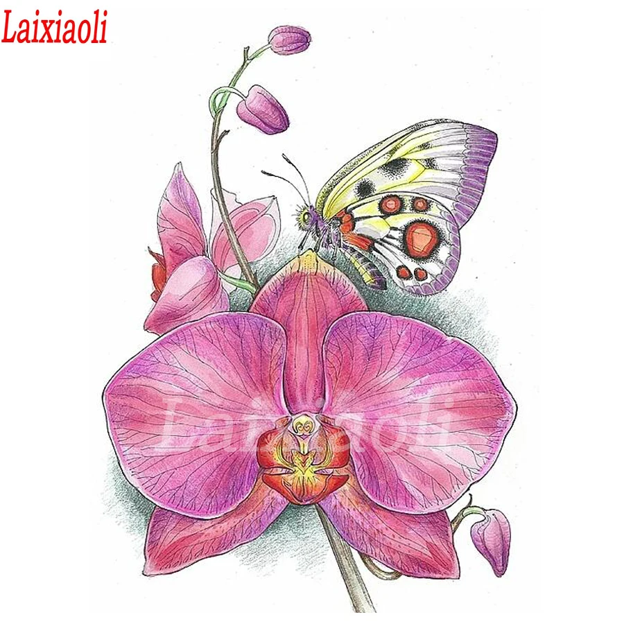 5d Diamond Painting butterfly orchid Picture Of Rhinestones Embroidery mosaic watercolor Diy Full Square round drill art | Дом и сад