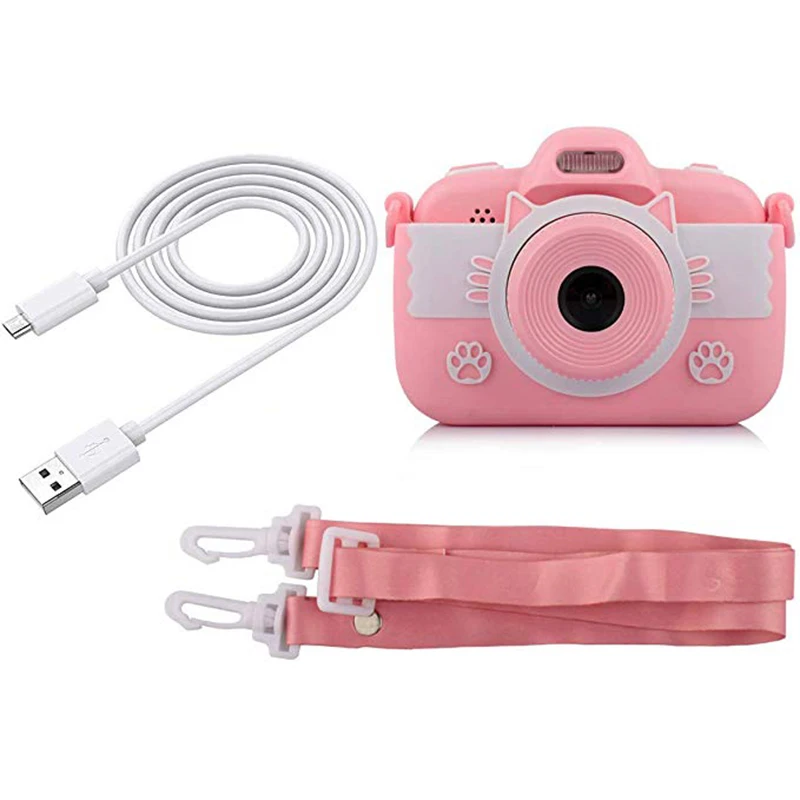 

Kids Toys Camera for Girls Gifts Mini Cartoon Shockproof Silicone Case Rechargeable Child Camcorder Aged 3-12 Pink Camera(Not In