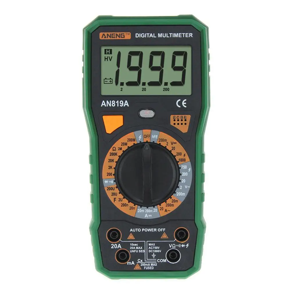 ANENG AN819A ЖК-цифровой мультиметр DC/AC Напряжение Ток Триод тестер метр - Цвет: Зеленый