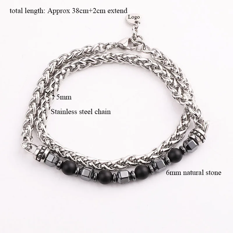 Dropship New Design Natural Stone Stainless Steel Chain Beaded Bracelet Men Jewelry Gift - Image 4