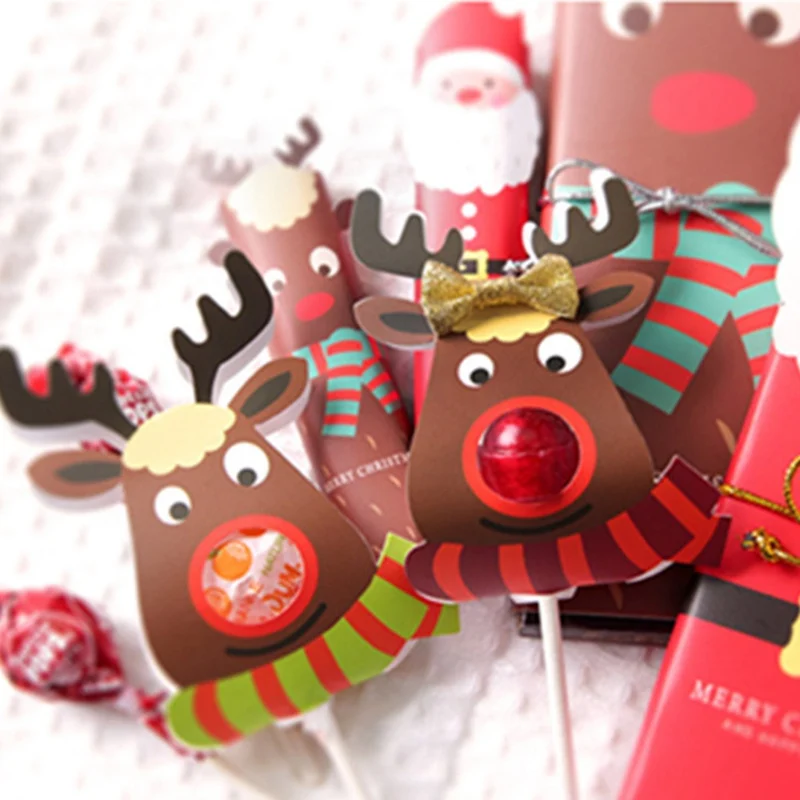  25Pcs/Lot Cute DIY Christmas Elk Paper Invitation Cards Lollipop Christmas Gift Package Decor - 4000220350991