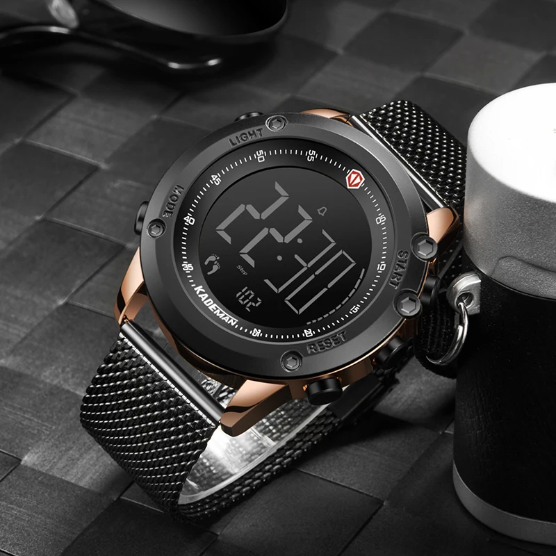 Tanie KADEMAN mężczyźni oglądać cyfrowy wojskowy sport liczba kroków zegar TOP marka luksusowe skórzane wodoodporne mody mężczyzna zegarki na rękę relogio