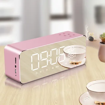 

Mini 5W Bluetooth Speaker Metal Mirror Screen Rose Pink Speaker Bedside Home Wireless Portable Stereo Alarm Clock Speakers USB