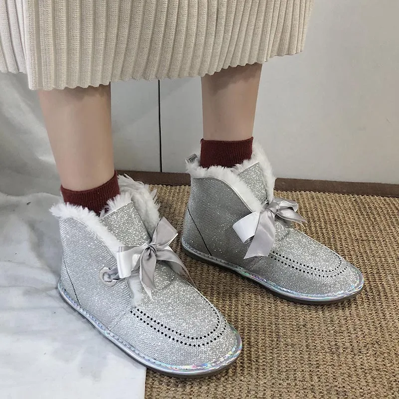 Rimocy/; зимний женский горный хрусталь; Блестящие Зимние сапоги; Водонепроницаемая теплая роскошная женская обувь; женские плюшевые ботильоны с бантом
