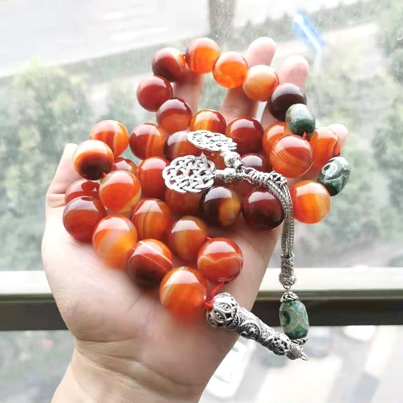 Большой Tasbih натуральный агат мужской Молитвенные Четки из бусин мусульманский