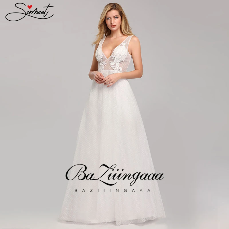 

Elegant Woman Evening Gown Summer V-neck White Mesh Elegant dress with Split Evening Dress Suitable for Formal Parties