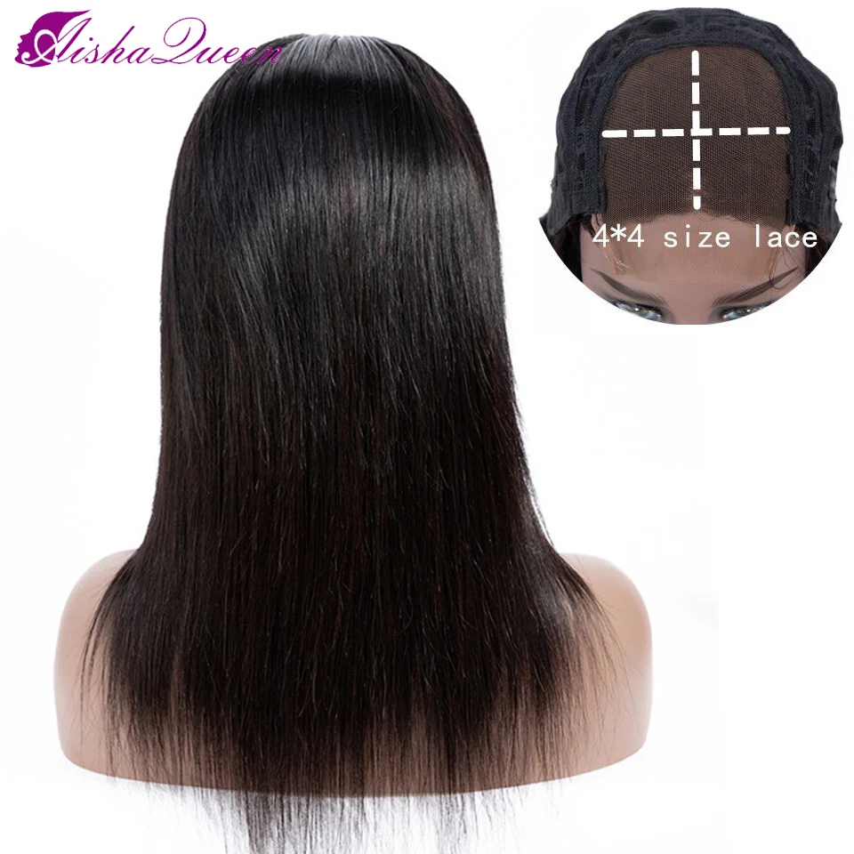 Aisha queen hair 4*4 закрытие человеческих волос парики перуанские прямые волнистые человеческие волосы парик не Реми натуральный цвет кружева парики для женщин