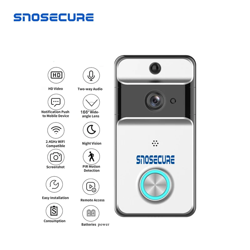 Водонепроницаемый умный дверной звонок SNOSECURE IP53 WiFi видеовызов Wifi домофонная