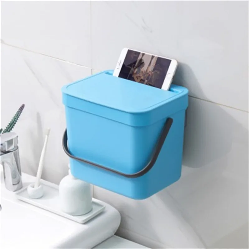 

12L/7L Hanging Waste Bins with Strong Tightness Covered for Bathroom Living Room Portable Trash Bin Household Cleaning Tools