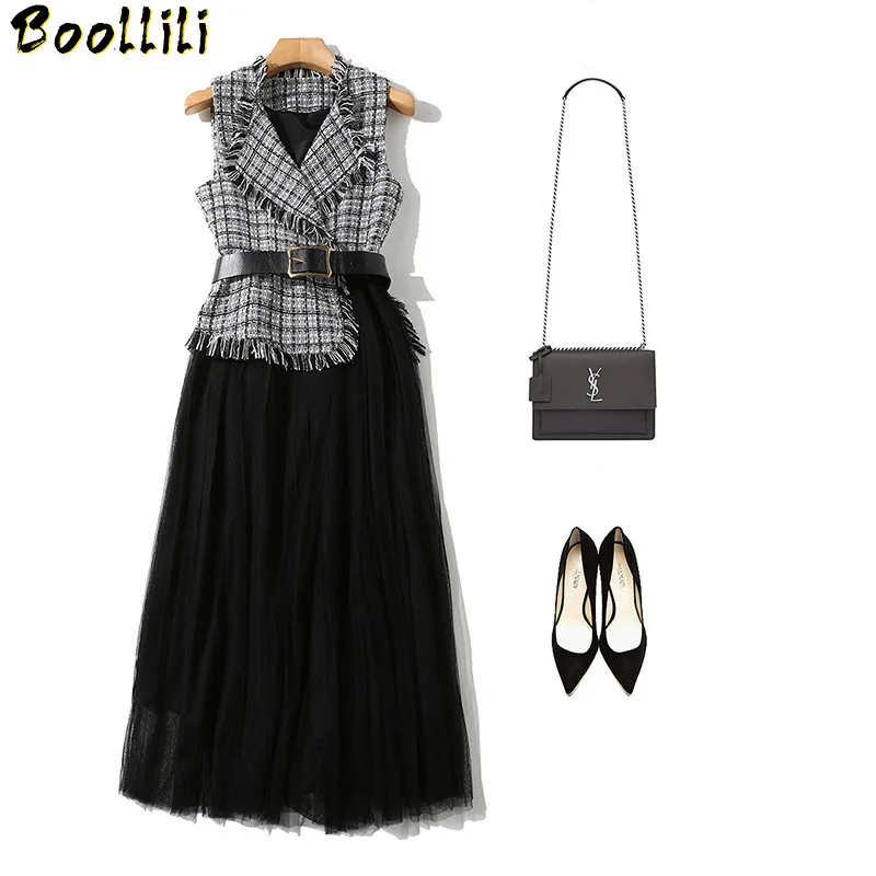 

Женское весеннее платье, одежда 2023, корейское элегантное офисвечерние платье, комплект из двух предметов, костюм с бахромой и сетчатые женские платья, платье