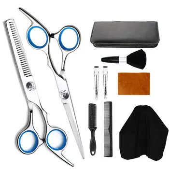 

10pcs Professional Cutting Thinning Shears Hair Razor Comb Clips Cape Hairdressing Scissors Kit for Barber Salon Home Use
