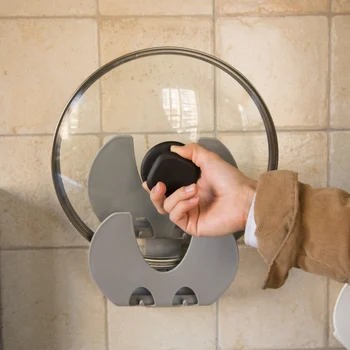 

Punch-Free Plastic Pot Lid Holder Shelf Suction Cups Pot Lid Racks Kitchen Supplies