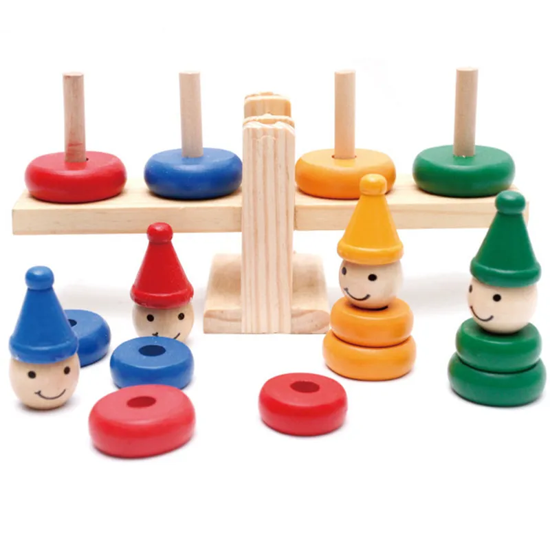 

Kids Early Education Toy For Children Seesaw Balance Scale Board Balancing Kids Game Wooden Clown Rainbow Stacker Toy B1117