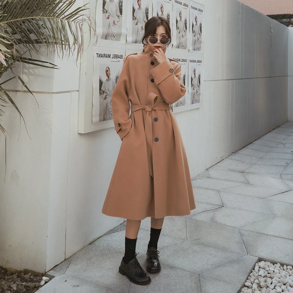 

Photo Shoot Korean-style Elegant Woolen Jacket Women's 2019 Autumn And Winter New Style Fashionable Retro British Style Long Woo