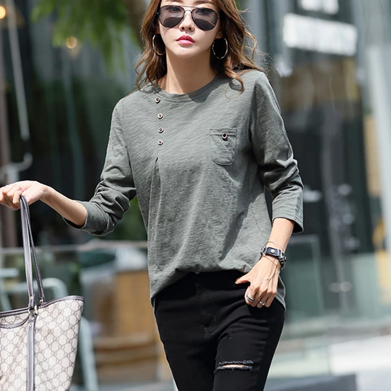 Shintimes, свободная футболка, женская одежда, Camisas Mujer, футболка, Femme, футболка с длинным рукавом, Хлопковые женские футболки, плюс размер, футболка
