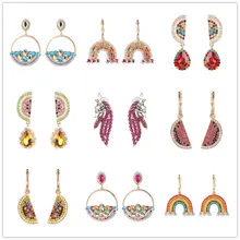 JURAN Pingente Colorido ZA Brincos 2019 Artesanal de Luxo Cristal Longo Declaração Brinco De Noiva Partido Oscila Brincos de Presente(China)