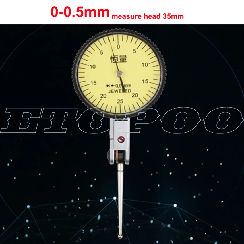 0-0.5mm 0-0,002 мм 8 драгоценностей рычаг индикатор аналоговый дисплей циферблат рычаг ударопрочный циферблат тестовый индикатор измерителя метр циферблат микрометр 0-0,8 мм - Цвет: 0-0.5mm