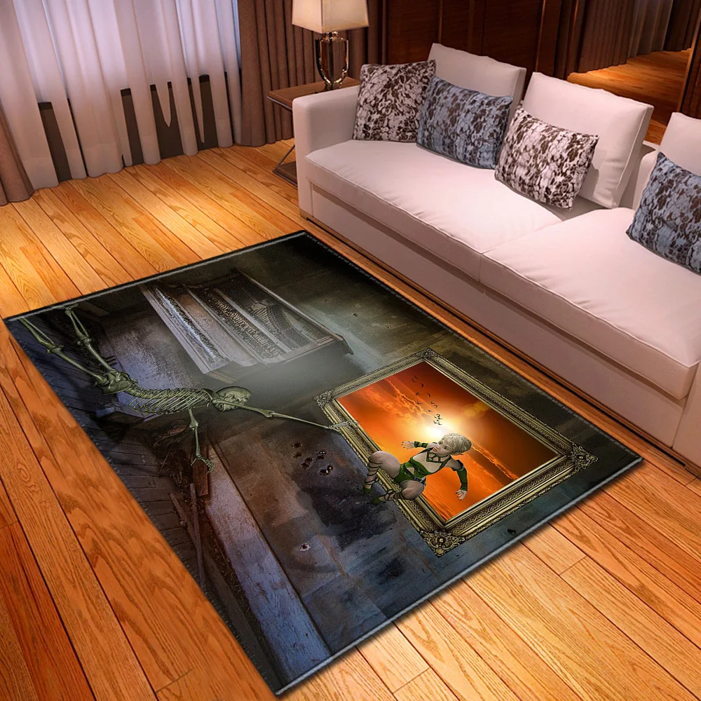 Halloween 3D Terror Skull/Mummy Pattern Carpets for Living Room Skull Printed Mat Flannel Memory Foam Halloween Party Area Rugs