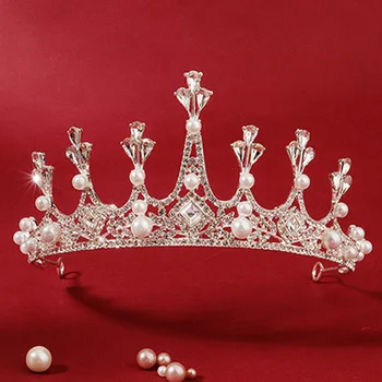 

FORSEVEN Luxury Silver Color Tiara Girls Birthday Crown Handmade Rhinestone Aolly Headband Women Wedding Hair Accrssories