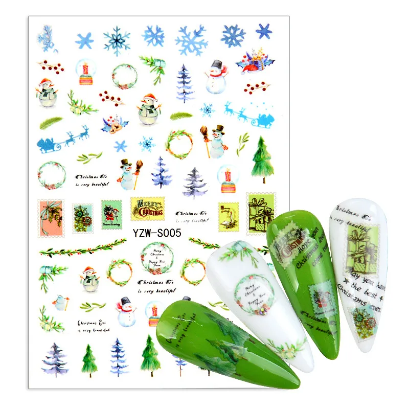 

1pcs Christmas Nail Stickers Decals Snow Flakes Xmas Wraps Snowman Winter Nail Art Decorations Manicure Tools Sliders