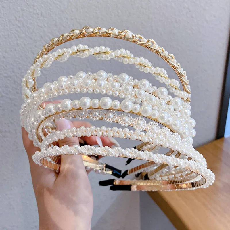 

DISCICI Store Mori Simple Pearl Fine Hairband Women's All-match Out Super Fairy Headband Fairy Hair Accessories Korean OH1688
