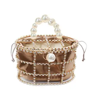 

High Quality Openwork Basket Design Diamonds Pearls Women's Luxury Party Handbags Evening Bag Fashion Totes Bag Pouch Bosla