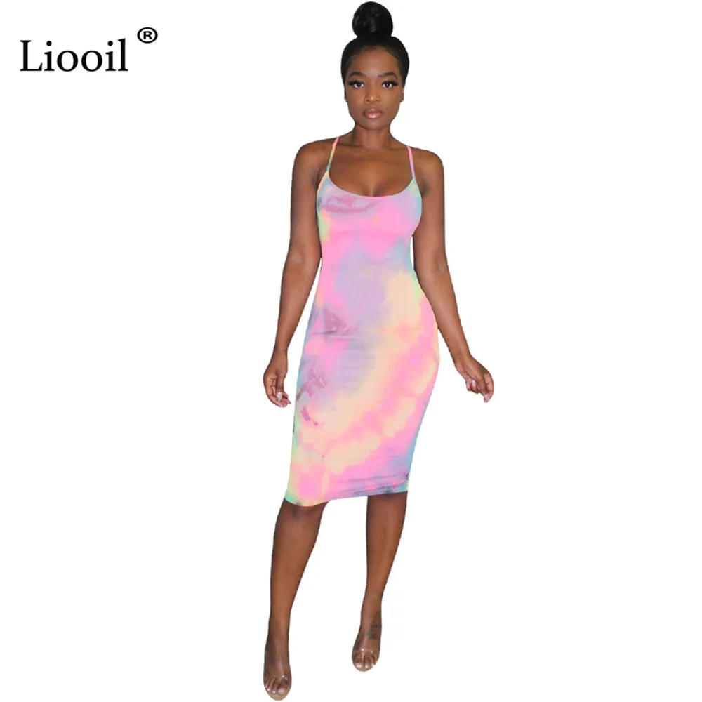 Liooil Tie Dye сексуальное платье миди с принтом женская одежда для спортзала Новое поступление африканские вечерние облегающие короткие платья