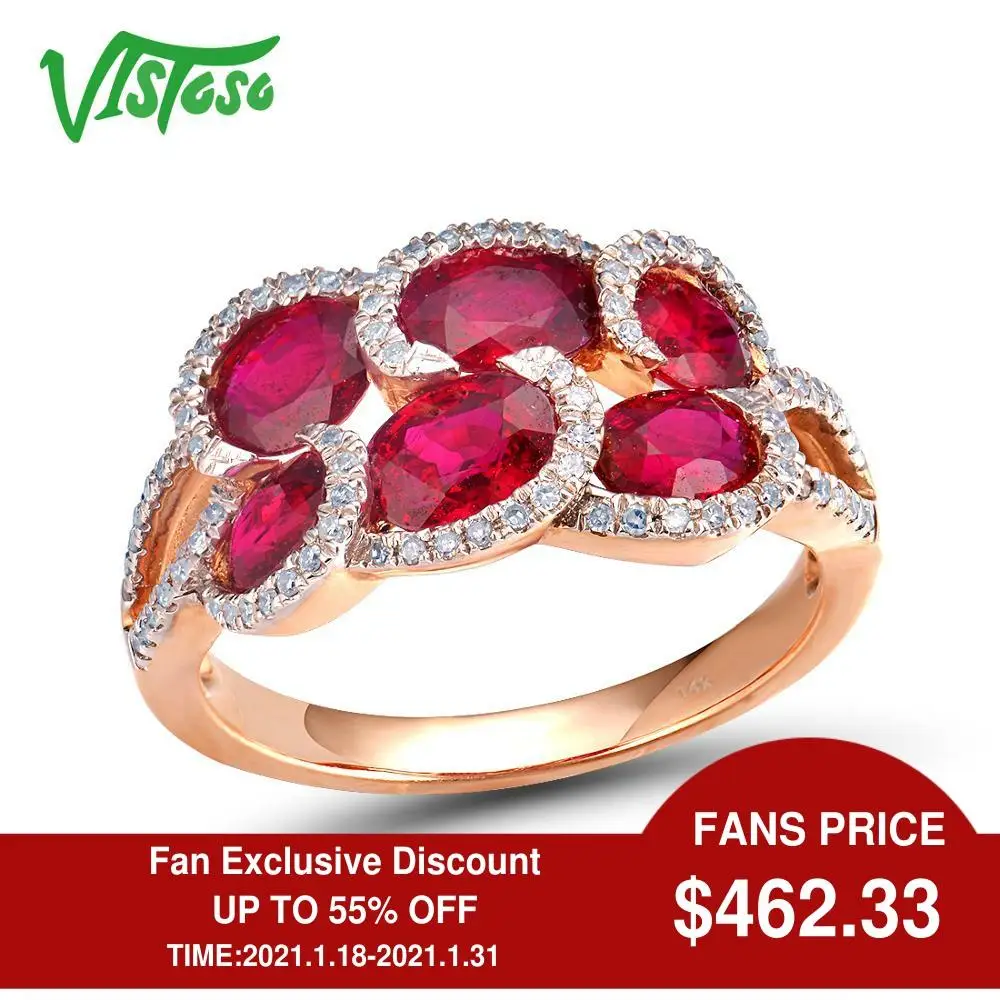 Женское Сверкающее кольцо с бриллиантами VISTOSO розовое золото 14 к 585 пробы