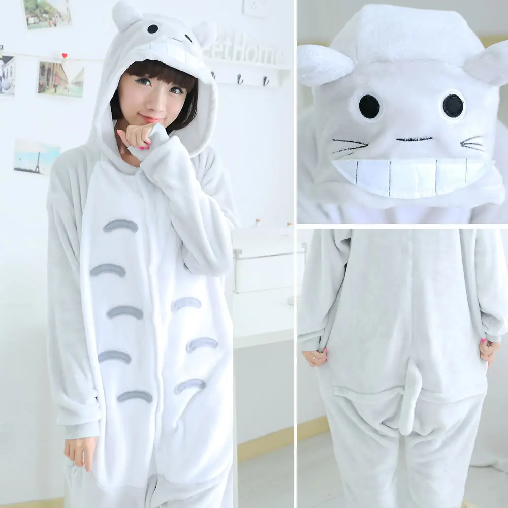 Зимние пижамы kuguurumi для взрослых, аниме, женские и мужские костюмы для косплея, одежда для сна с рисунками животных, Ститч, единорог, Пикачу, теплая одежда с капюшоном - Цвет: Totoro