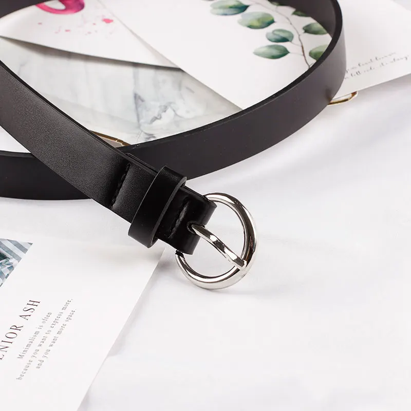 New version of the simple student PU belt wild dress sweater fine belt classic round pin buckle clothing decorative belt
