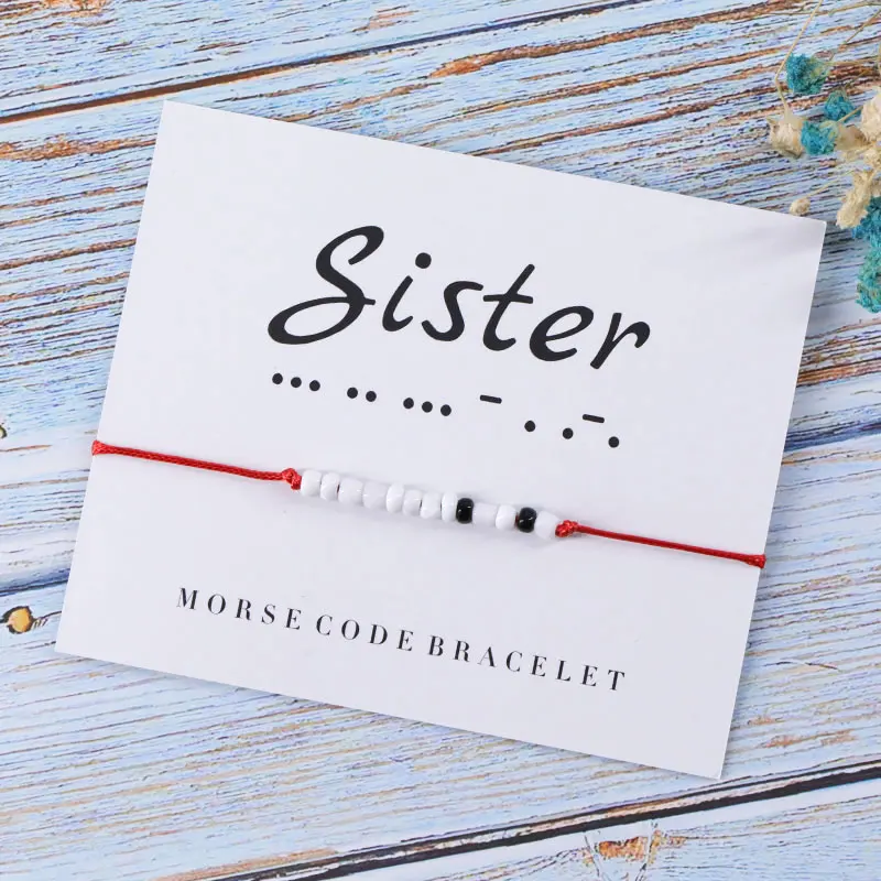 Sister-Red Brother подарок для сестры Морзе кодовый браслет для женщин мужчин Brother дружба браслет из бисера персонализированные пара браслет DIY подарок - Окраска металла: Sister-Red