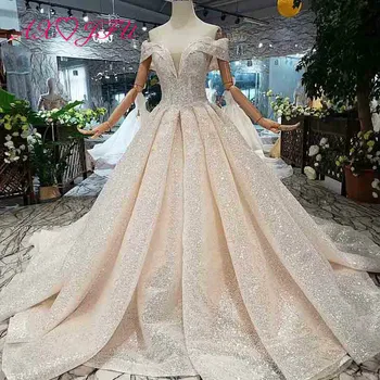 

AXJFU luxury princess beading crystal flower white lace wedding dress vintage boat neck sparkly lace bride wedding dress 507