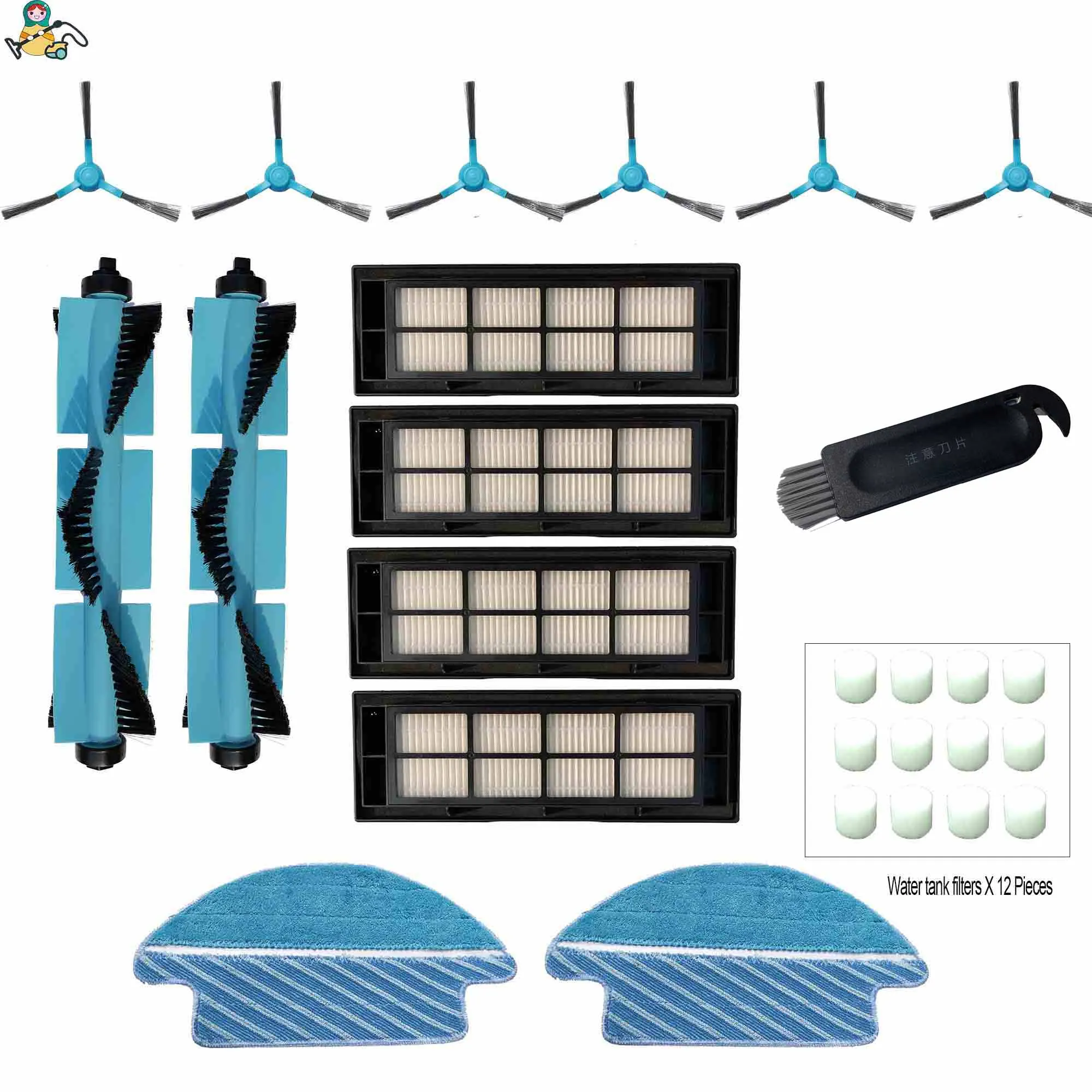 Multi-set spare parts side brush roller brush mopping cloth HEPA filter for Cecotec Conga 3090 filter vacuum cleaner accessories - Цвет: CGA-3090-COM-15PK