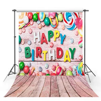 

Mehofond Candy Bar Backdrop Colorful Sweet Candy Wood Floor Baby Shower Happy Birthday Photography Background Decoration Banner