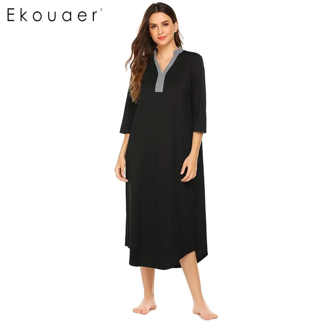 Ekouaer Женская одежда для сна платье Лето Осень Nigihtgown v-образный вырез 3/4 рукав свободная пижама ночная сорочка Одежда