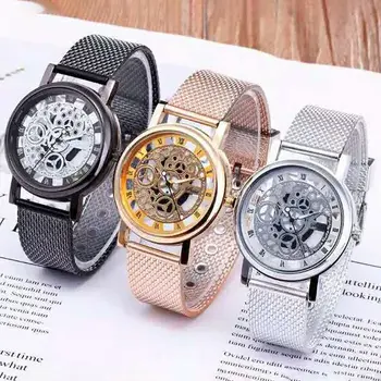 

Fashion Skeleton Wrist Watch Men Simple Style Mesh Belt Men Women Unisex Quartz Watches Hollow Watches 2019