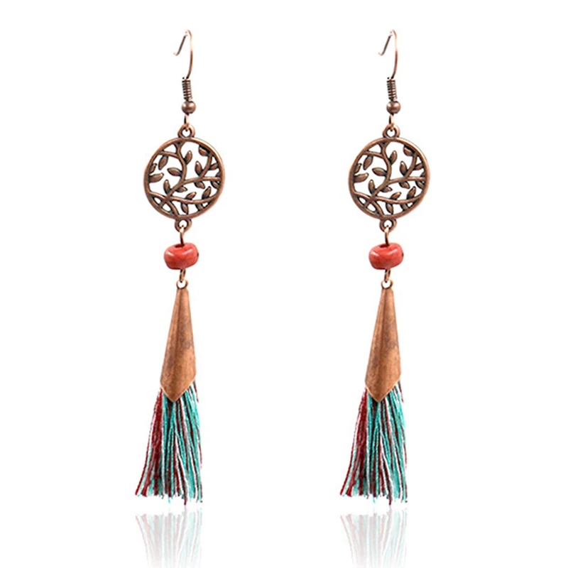 Boho Винтаж длинные Позолоченные каплевидные серьги с квадратными Этническая богемная женская обувь с женской зеленной обуви с кисточкой в виде капель с кристаллами в форме Для женщин деревянные бусины серьги вечерние ювелирные изделия - Окраска металла: EAR6801