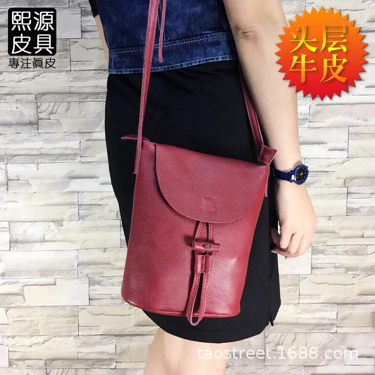 

2019 New Style First Layer WOMEN'S Cow Leather Bag Bucket Bag Genuine Leather Simple Casual Shoulder Bag Shoulder Bag