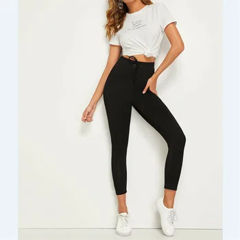 

Women Solid Drawstring Waist Leggings Winter Thick Warm Thermal Stretchy Legging
