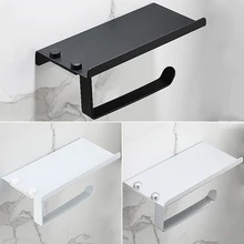 

Wall Mounted Toilet Paper Holder Aluminium Alloy Tissue Holder Mobile Phone Black Paper Roll Rack Bathroom Storage Shelf