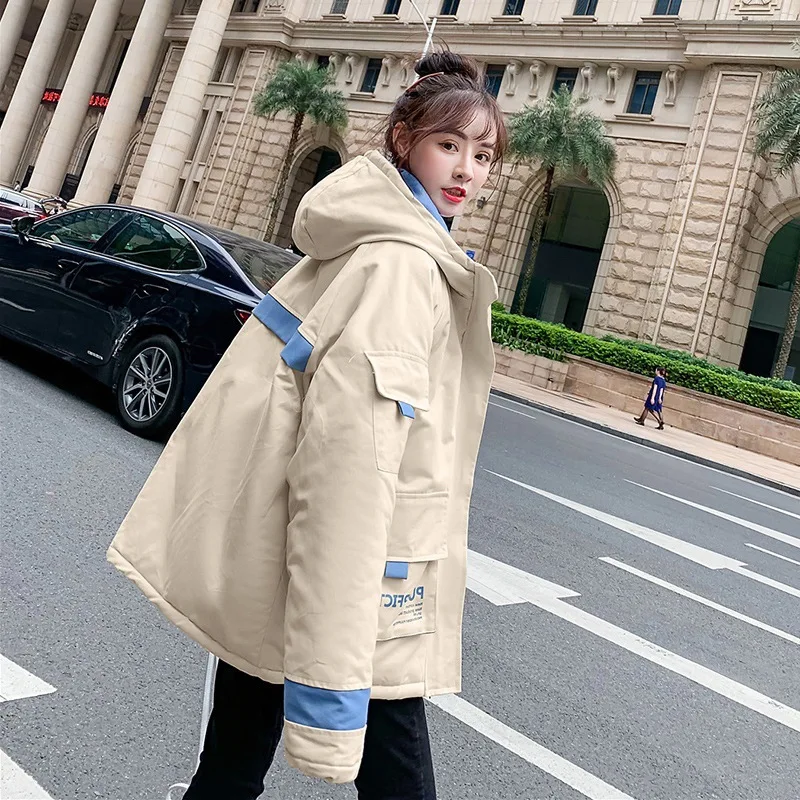 

Photo Shoot Winter Couples Large Pocket Hooded Tooling Jacket Hong Kong Style CHIC Korean-style Loose Casual Cotton Overcoat Wom