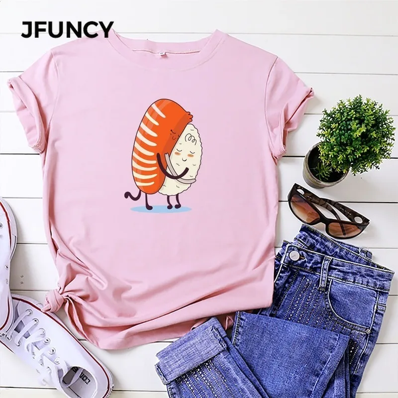 Женская футболка JFUNCY с забавным дневным рисунком летние хлопковые футболки