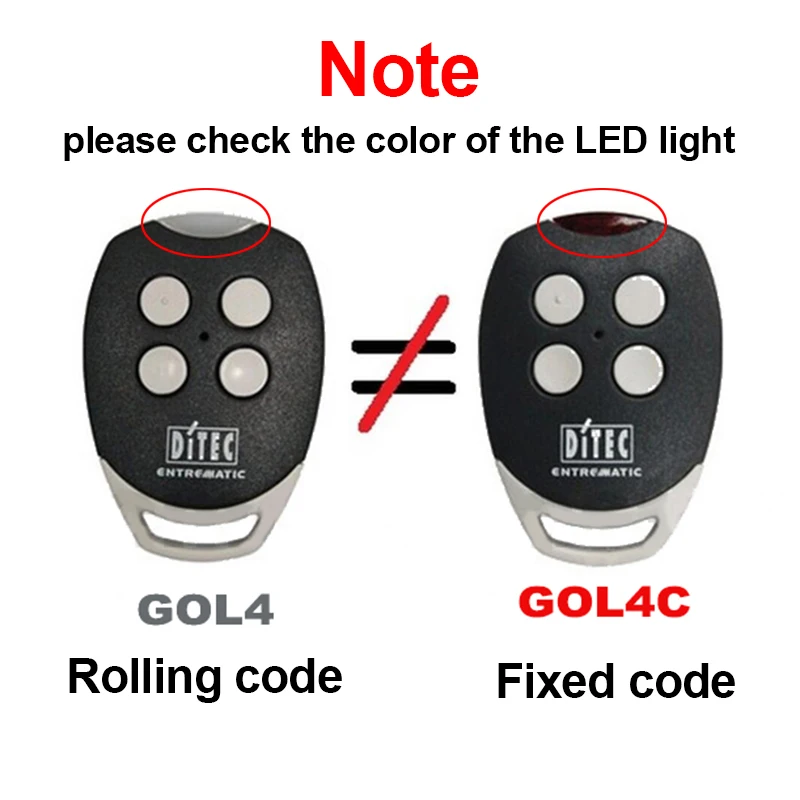 DITEC Remote Control For BIXLS2 BIXLP2 GOL4 BIXLG4 433MHz Rolling Code & GOL4C Fixed Code Garage Opener Command Transmitter