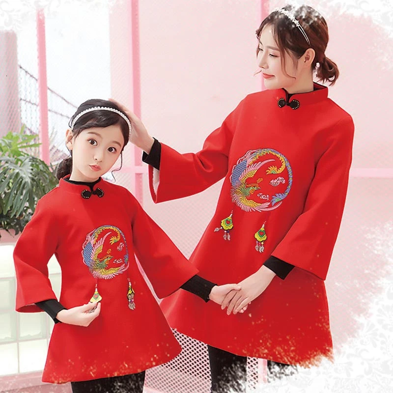 Hanfu Cheongsam красное детское платье для родителей Qipao одежда для мамы и дочки в китайском стиле на год бархатные платья в восточном стиле
