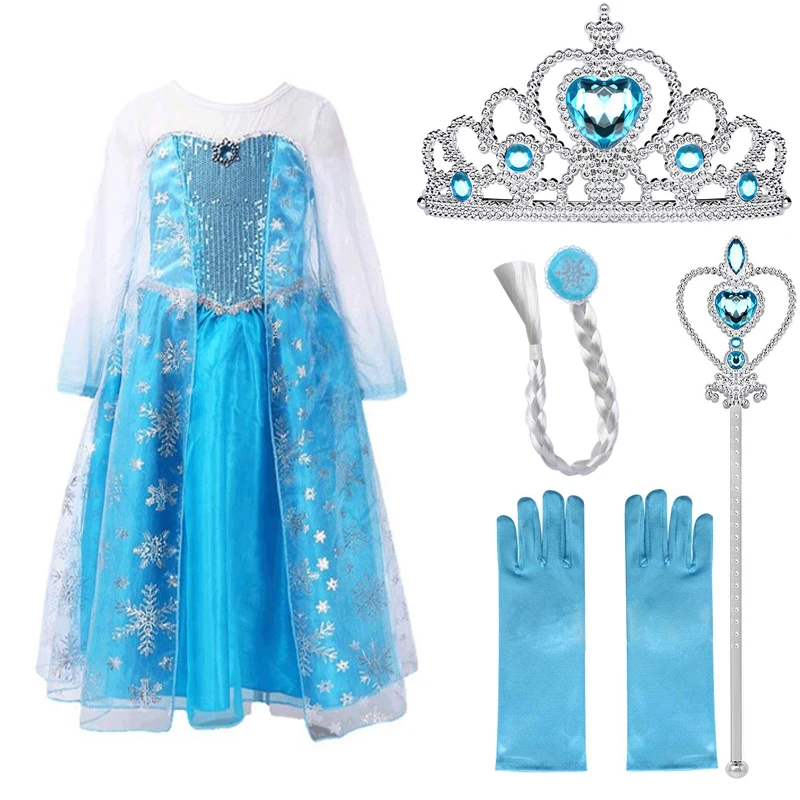 Платья для девочек Платье Эльзы Детские вечерние костюмы принцессы Снежной