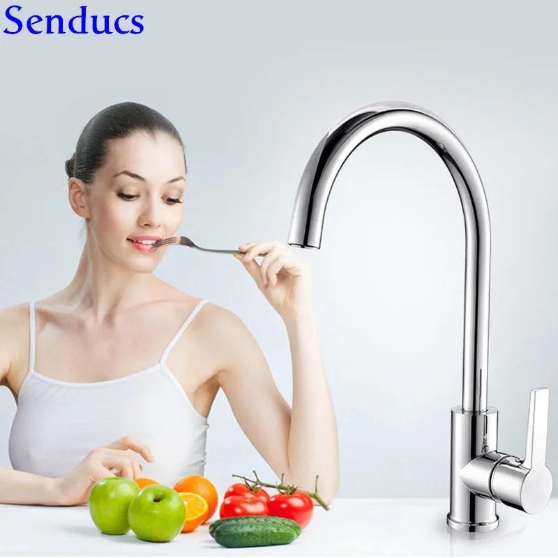 Senducs кухонный смеситель для кухни качественная медная кухонная раковина кран с одной ручкой смеситель для ванной комнаты полированный, хромированный, для кухни кран