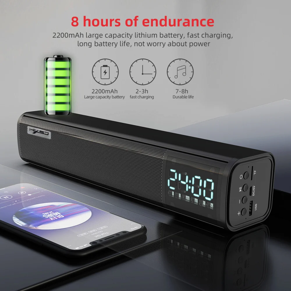 New Bluetooth 5.0 Bluetooth Audio 10W Power Built-in 2200 mAh Battery Strip Sound Black Speaker Support TF Card Player