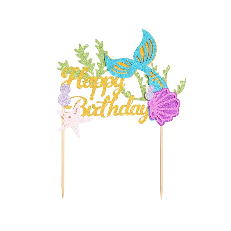 cake topper Праздничные украшения для девочек на день рождения, вечерние одноразовые столовые приборы в стиле Русалочки, принадлежности для пляжного отдыха, свадьбы, для детского душа - Цвет: cake topper