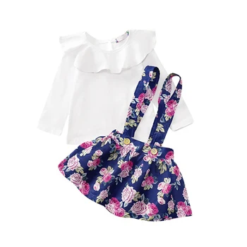 

Baby Girl Clothing Baby Clothes Flare Long Sleeve Cotton T-shirt Blouse Strap Floral Skirts Casual Outfits Set